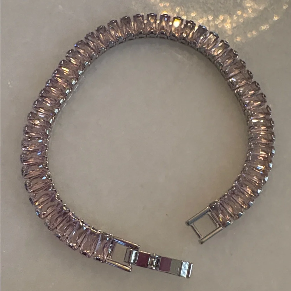 Tennis Bracelet White Gold Plated Faux Pink CZ Diamonds 7” #59A